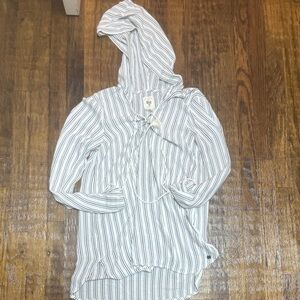 Billabong Black and White Striped swim coverup Hoodie